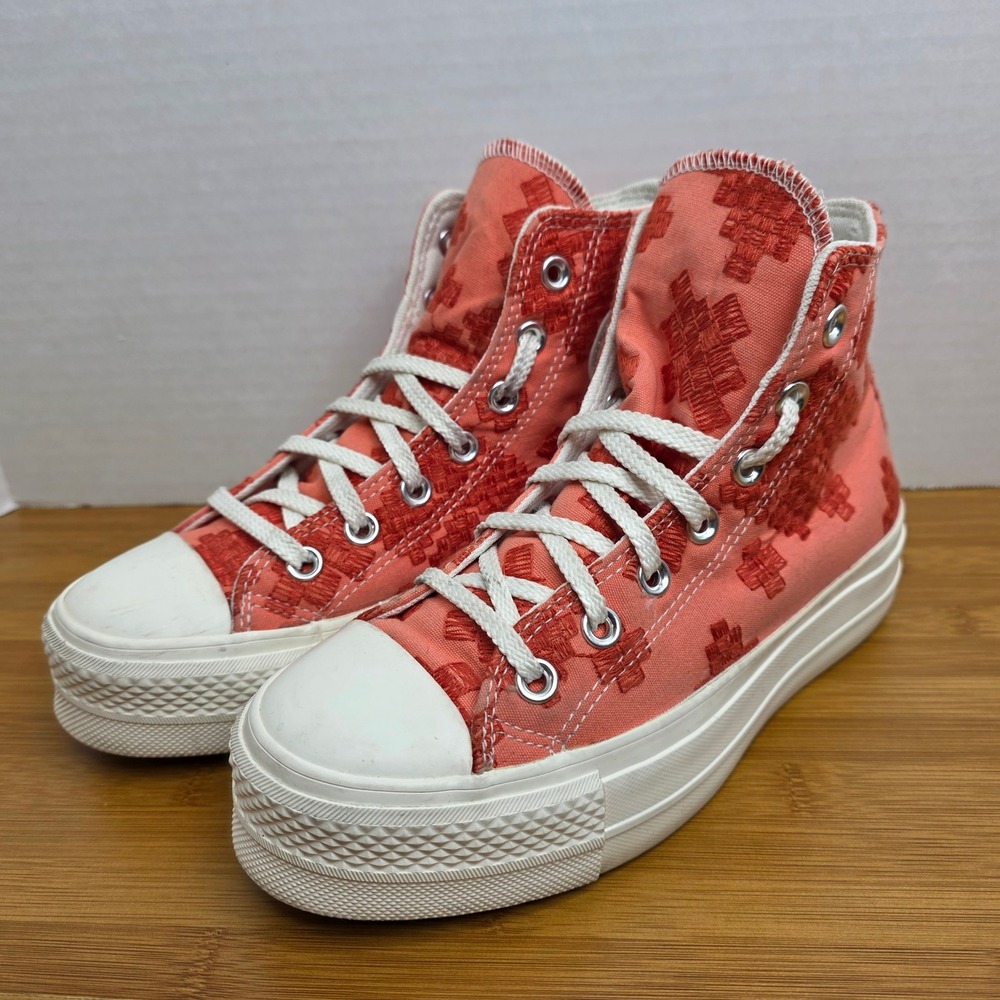 Converse Chuck Taylor All Star Lift Hi Embroidered Coral Orange A02233C Womens 6